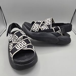 Ugg LA Cloud Platform Foam Comfort Strap Sandal Black Logo Spell Out Ladies Sz 6